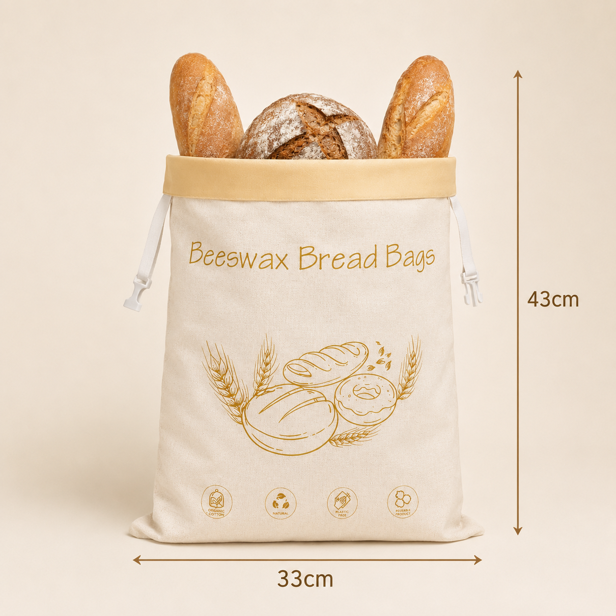 Bio-Baumwoll-Brotbeutel mit Bienenwachs hält Brot bis zu 7 Tage frisch