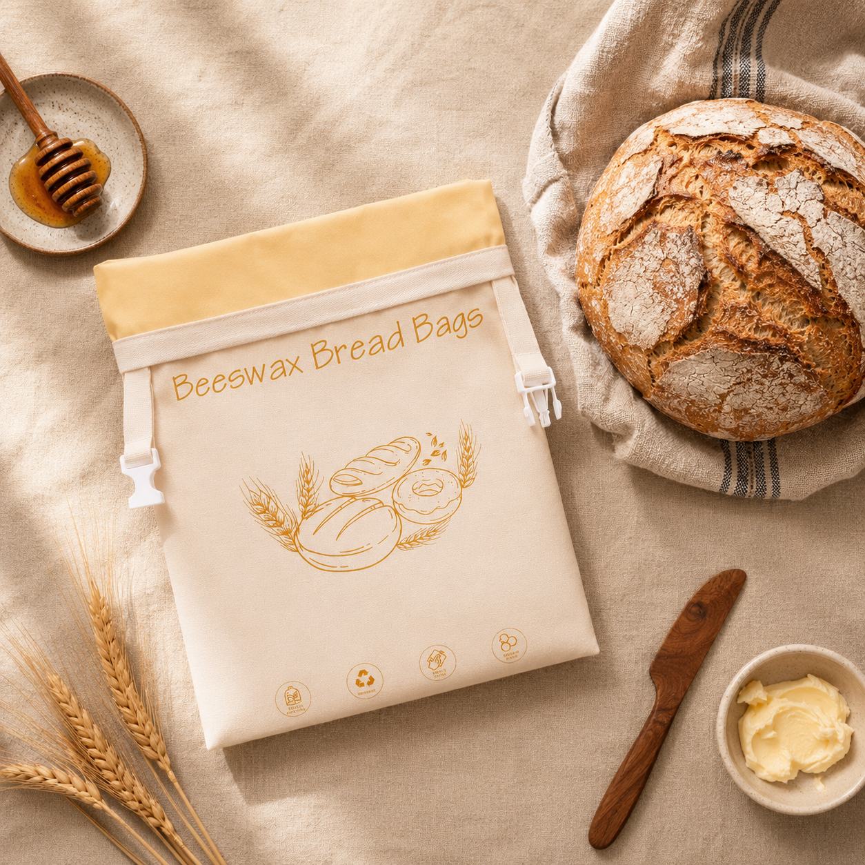 Handgefertigter Brotbeutel aus Bienenwachs und Bio-Baumwolle