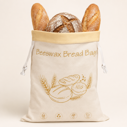 Bienenwachs-Brotbeutel mit knusprigem Laib Brot