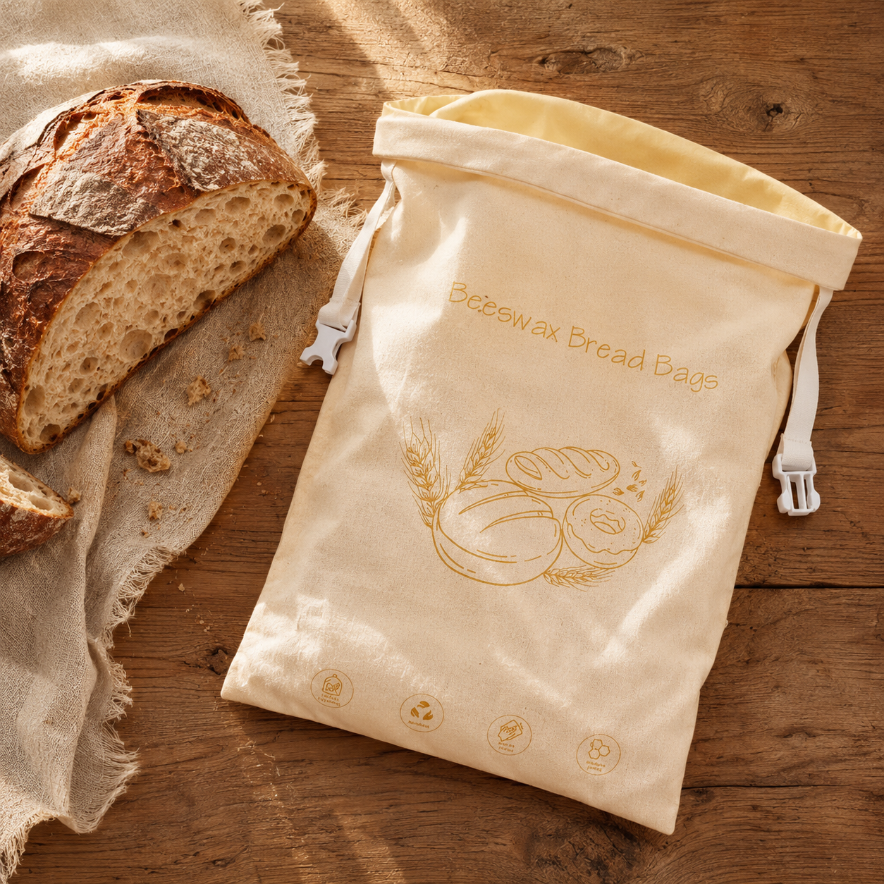Nachhaltiger Bienenwachs-Brotbeutel zur plastikfreien Brotaufbewahrung